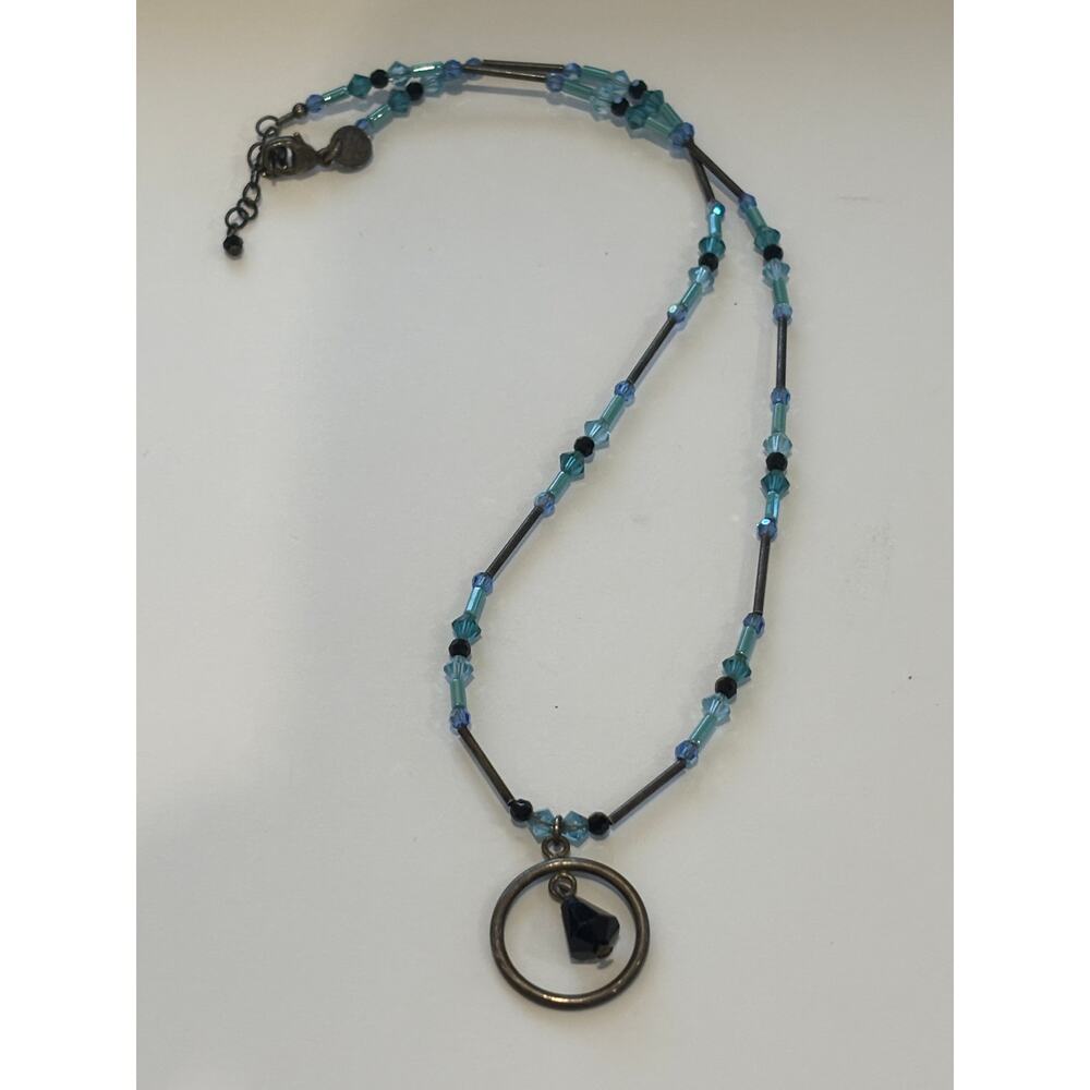 Emily Ray Beaded Necklace Sterling Silver Blue Faceted Glass Beads